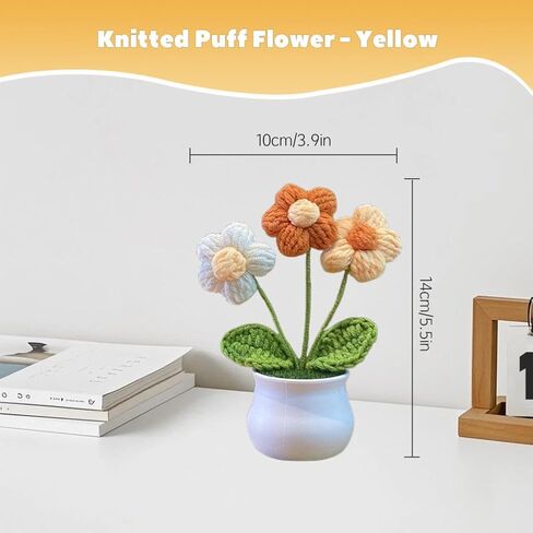 Knitted Flowers,Crochet Flower Bouquet,Cute Handmade Crocheted Flowers,Mini Potted Yarn Woven Puff Flowers,Small Chrysanthemums,Used for Home Office Desktops,Car Decorations,Etc in Kuwait