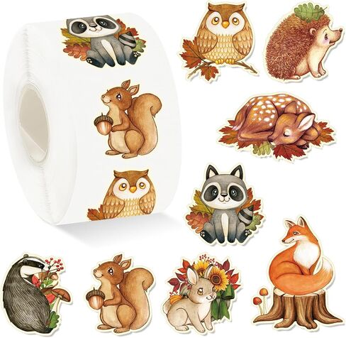 1000 PCS Fall Woodland Animal Stickers Roll Forest Forest Animals Self Reshesive Deacals Seals Seals Seals Most in Saudi Arabia