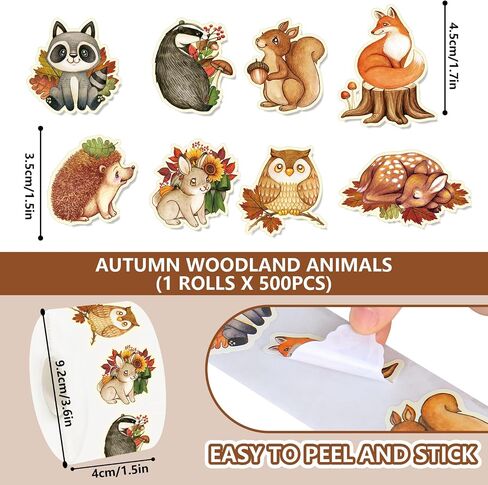 1000 PCS Fall Woodland Animal Stickers Roll Forest Forest Animals Self Reshesive Deacals Seals Seals Seals Most in Saudi Arabia