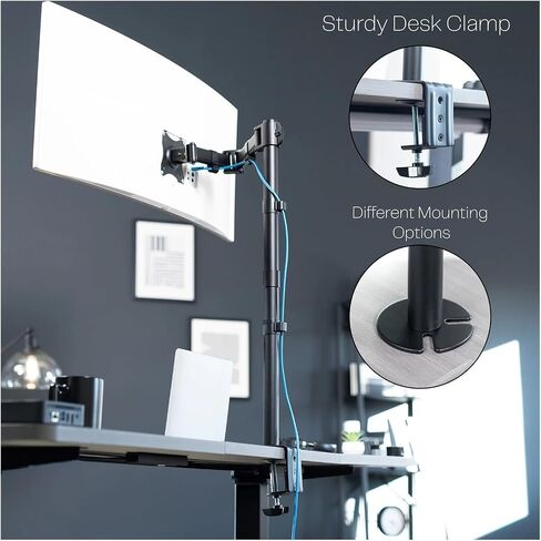 Single Monitor Desk Mount Extra High Adjustable Stand for up to 32" Screens - in Saudi Arabia