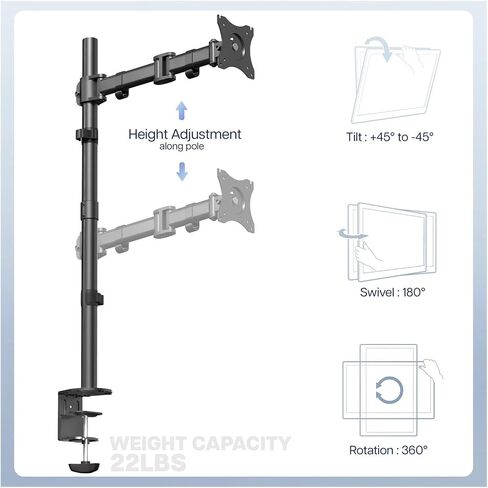 Single Monitor Desk Mount Extra High Adjustable Stand for up to 32" Screens - in Saudi Arabia