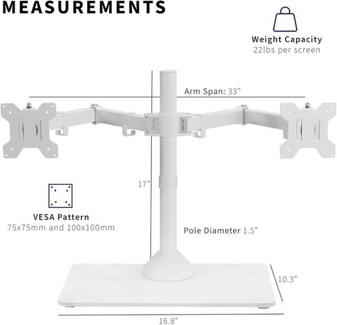 White Dual Monitor Adjustable with Stand, Fits 2 Screens up to 32 Inches in Saudi Arabia