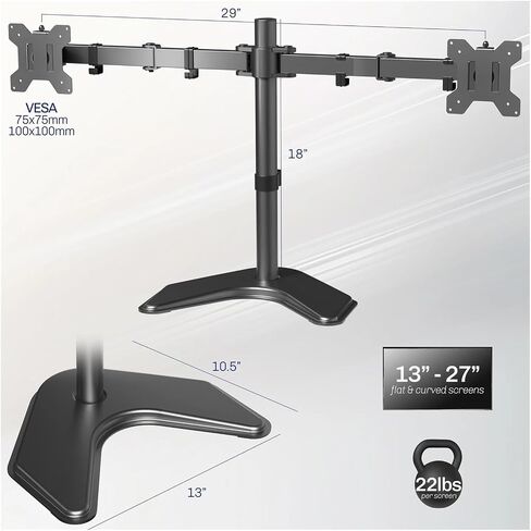 Black Dual Monitor Stand with Desktop Mount, can Hold up to 27-inch Screen in Saudi Arabia