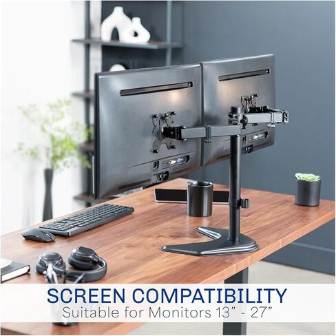 Black Dual Monitor Stand with Desktop Mount, can Hold up to 27-inch Screen in Saudi Arabia