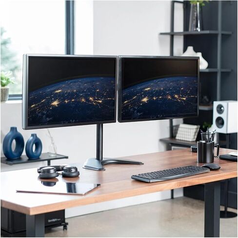 Black Dual Monitor Stand with Desktop Mount, can Hold up to 27-inch Screen in Saudi Arabia