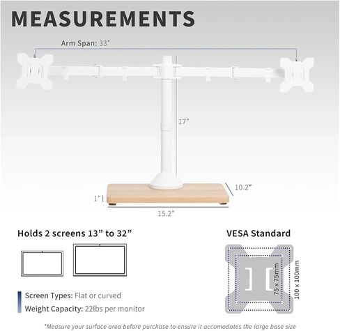 Dual Monitor Adjustable Stand with Base, Suitable for Computer Screens Under 32 inches - in Saudi Arabia
