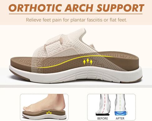COFACE Women’s Orthotic Sandals Comfortable Plantar Fasciitis Arch Support Sandal Slippers Ladies Fashion Fabric Kint Slides Sandals with Lightweight Athletic Soft Cushion Footbed (US Size 5-11) in Kuwait