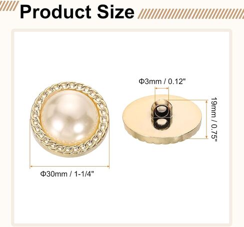 HARFINGTON 5pcs 40L Gold Faux Pearl Buttons 25mm 1" Plastic Round Sewing Button Replacement Craft Fastener for Coats Clothing DIY Decoration Crafts #3 in Saudi Arabia