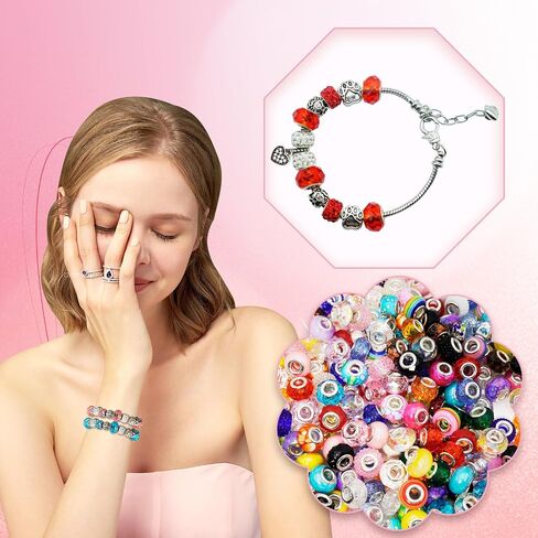 380Pcs European Rhinestone Beads & 200Pcs Lampwork Spacer Bead for Bracelets Necklace Jewelry Making,Large Hole Bulk Crystal Jewelry Bead for DIY Crafts,Assorted Large Hole European Beads for Pens in Saudi Arabia