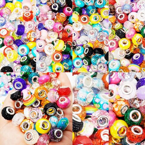 380Pcs European Rhinestone Beads & 200Pcs Lampwork Spacer Bead for Bracelets Necklace Jewelry Making,Large Hole Bulk Crystal Jewelry Bead for DIY Crafts,Assorted Large Hole European Beads for Pens in Saudi Arabia