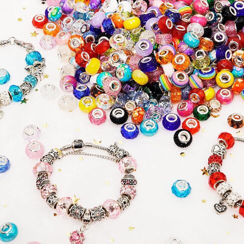 380Pcs European Rhinestone Beads & 200Pcs Lampwork Spacer Bead for Bracelets Necklace Jewelry Making,Large Hole Bulk Crystal Jewelry Bead for DIY Crafts,Assorted Large Hole European Beads for Pens in Saudi Arabia