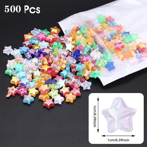 500 PCS حبات شكل النجوم ، تجويف أكريليك ملون ملون حبات فضفاضة لطيف ، AB حبة ملونة لسوار الصداقة DIY مركبة المجوهرات in Saudi Arabia
