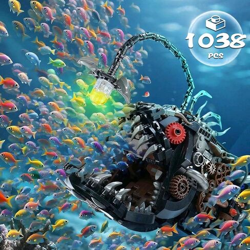 مجموعات بناء الأسماك الميكانيكية للأسماك للبالغين ، متوافقة مع LEGO ، لعبة Animal Animal Creative لديكور المكاتب المنزلية ، هدية STEM للأولاد 8-14 in Saudi Arabia