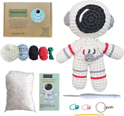 Astronaut Crochet Kit for Advanced or Intermediate Beginner, Amigurumi Crocheting Kit with Step by Step Video Tutorial, Advanced Crochet Kits for Adults, Adult Craft Kits, Extra%40 Yarn in Saudi Arabia