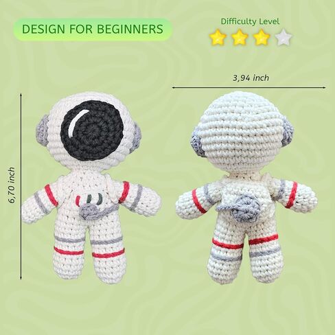 Astronaut Crochet Kit for Advanced or Intermediate Beginner, Amigurumi Crocheting Kit with Step by Step Video Tutorial, Advanced Crochet Kits for Adults, Adult Craft Kits, Extra%40 Yarn in Saudi Arabia