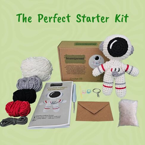 Astronaut Crochet Kit for Advanced or Intermediate Beginner, Amigurumi Crocheting Kit with Step by Step Video Tutorial, Advanced Crochet Kits for Adults, Adult Craft Kits, Extra%40 Yarn in Saudi Arabia
