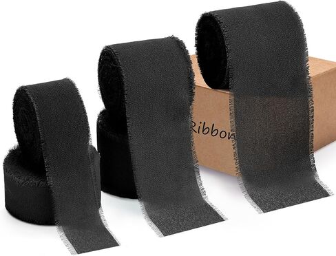 Chiffon Ribbon 1 Inch. 1.5inch, 2inch x 3 Rolls Total 30 Yards Handmade Fringe Chiffon Silk Ribbon for Wrapping Wedding Invitations Bridal Bouquets DIY Crafts Home Decor(Black) in Saudi Arabia