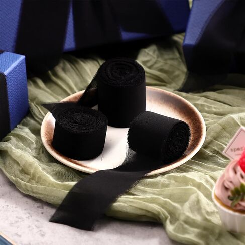 Chiffon Ribbon 1 Inch. 1.5inch, 2inch x 3 Rolls Total 30 Yards Handmade Fringe Chiffon Silk Ribbon for Wrapping Wedding Invitations Bridal Bouquets DIY Crafts Home Decor(Black) in Saudi Arabia