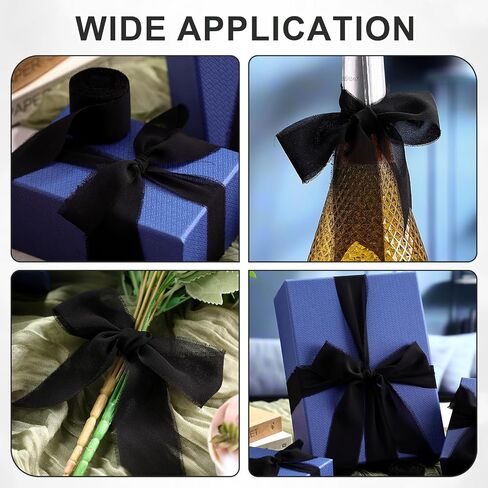 Chiffon Ribbon 1 Inch. 1.5inch, 2inch x 3 Rolls Total 30 Yards Handmade Fringe Chiffon Silk Ribbon for Wrapping Wedding Invitations Bridal Bouquets DIY Crafts Home Decor(Black) in Saudi Arabia