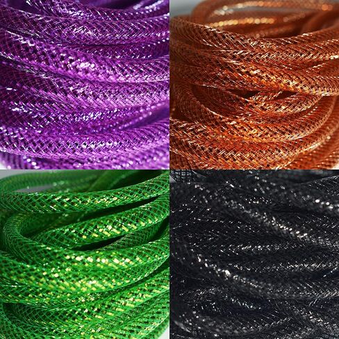 Set of 8 Decorative Mesh Tubing Bundles - Halloween Colors - Purple, Green, Orange, Black - for Making Wreaths, Decor, Gift-Wrapping, and More! - 36 ft. Each (8) in Saudi Arabia