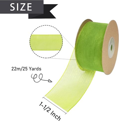 1-1/2 Inch Apple Green Sheer Organza Ribbon, 25 Yards Shimmer Chiffon Ribbon for Gift Wrapping Christmas Tree DIY Crafts Hair Bows Wreath in Saudi Arabia