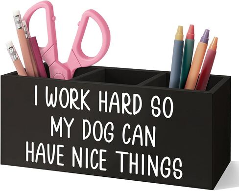 Dog Pen Pencil Holder Gifts for Women Men, Pet Lovers Gifts,I Work Hard So My Dog Can Have Nice Things Wooden Desk Decor Organizer in Saudi Arabia