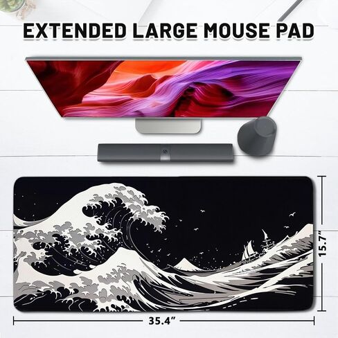 ألعاب لوحة الماوس أنيمي كبيرة ، Dragon Manga mousepad مع حواف خياطة غير قابلة للانزلاق ، حصيرة مكتب لوحة مفاتيح طويلة الكمبيوتر ، حصيرة مكتب ممتدة لسطح المكتب للمكتب المنزلي 11.8 "× 31.4" XL بالأبيض والأسود in Kuwait