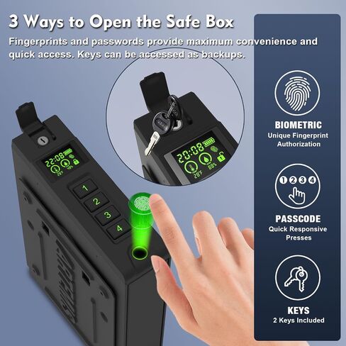 Artemis Biometric Handgun Safe Pistol Safe with Pops-Open Lid, Unlock Fingerprint/Digital PIN/Key Access Gun Safe for Home Bedroom Nightstand Cloakroom living room and Car T20 in Saudi Arabia