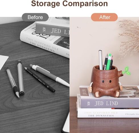 Stump Pen Holder – Handcrafted Desktop Elf Organizer, Cute Fairy Tale-Inspired Solid Wood Desk Accessory for Stationery, Makeup Decor in Saudi Arabia