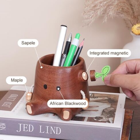 Stump Pen Holder – Handcrafted Desktop Elf Organizer, Cute Fairy Tale-Inspired Solid Wood Desk Accessory for Stationery, Makeup Decor in Saudi Arabia