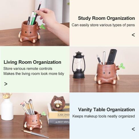 Stump Pen Holder – Handcrafted Desktop Elf Organizer, Cute Fairy Tale-Inspired Solid Wood Desk Accessory for Stationery, Makeup Decor in Saudi Arabia