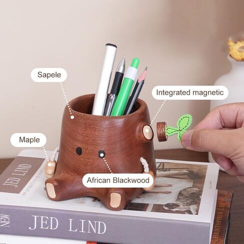 Stump Pen Holder – Handcrafted Desktop Elf Organizer, Cute Fairy Tale-Inspired Solid Wood Desk Accessory for Stationery, Makeup Decor in Saudi Arabia