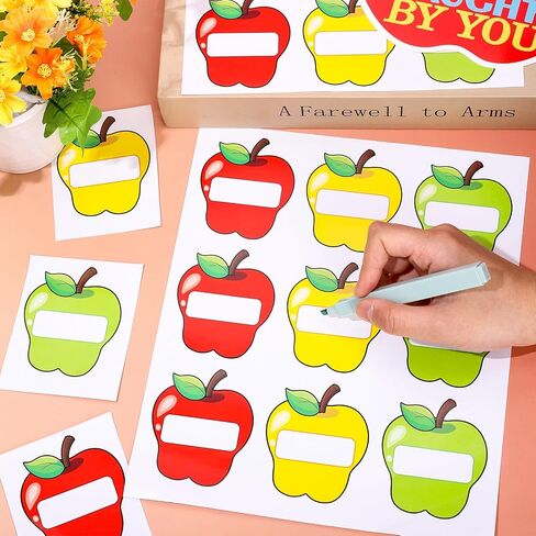 180 Pcs Back to School Name Tag Stickers Colored Apples Shape Nameplates Red Yellow Green Self-Adhesive Label Decals for Students Desk Classroom in Saudi Arabia