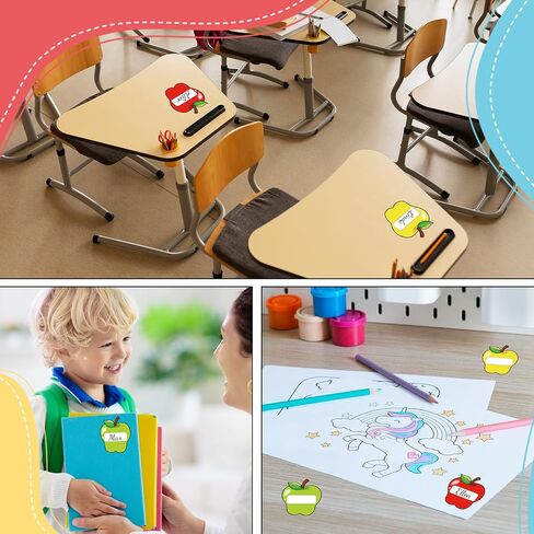 180 Pcs Back to School Name Tag Stickers Colored Apples Shape Nameplates Red Yellow Green Self-Adhesive Label Decals for Students Desk Classroom in Saudi Arabia