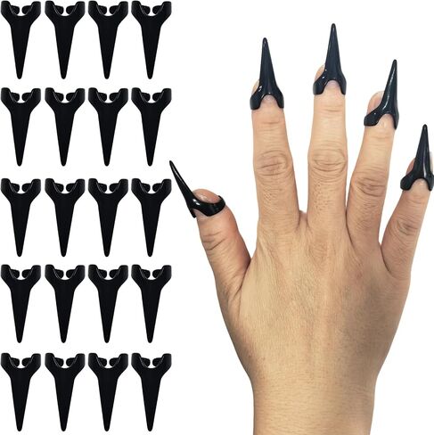 20 Pcs Black Gothic Claw Rings Full Set Metal Finger Nail Armor Punk Rock Talon Tips for Halloween Cosplay Costume Party Props in Saudi Arabia