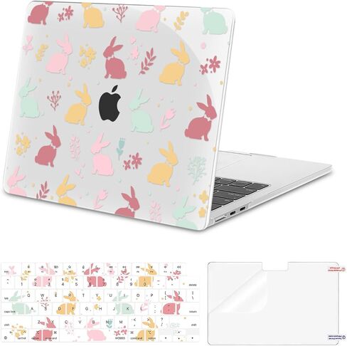 MOSISO Compatible with MacBook Air 13 inch Case 2025 2024 2023 2022 M4 A3240 M3 A3113 M2 A2681, Plastic Hard Shell&Keyboard Cover&Screen Film for MacBook Air 13.6 inch Case, Colorful Rabbits in Saudi Arabia