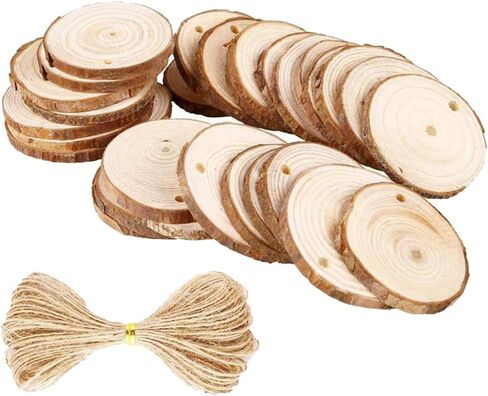 30 Pcs Natural Wood Hanging Slices Round Wooden Discs Unfinished Wood Circles Wooden Christmas Tree Ornaments with Holes and 10m Twine in Saudi Arabia
