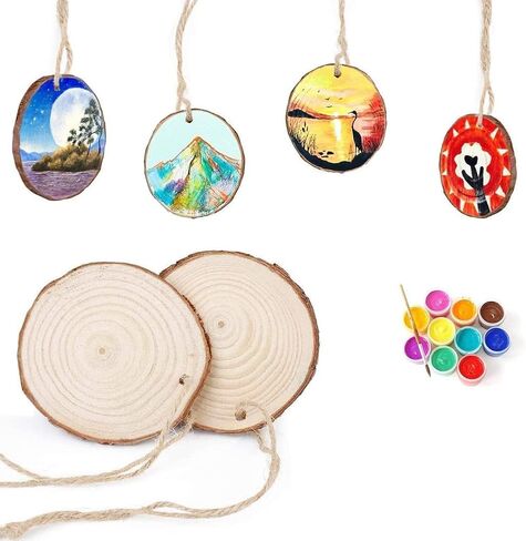 30 Pcs Natural Wood Hanging Slices Round Wooden Discs Unfinished Wood Circles Wooden Christmas Tree Ornaments with Holes and 10m Twine in Saudi Arabia