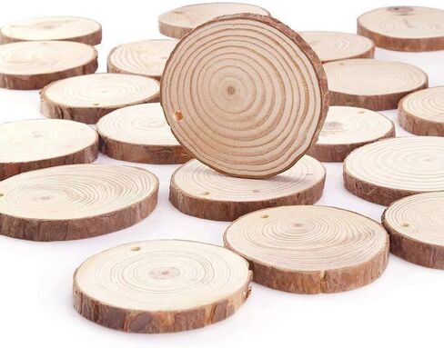 30 Pcs Natural Wood Hanging Slices Round Wooden Discs Unfinished Wood Circles Wooden Christmas Tree Ornaments with Holes and 10m Twine in Saudi Arabia