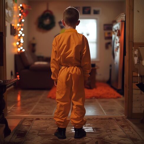 VZQI Prisoner Costume Kids Orange Prison Jumpsuit for Boys Halloween Costume with Orange Handcuffs in Saudi Arabia