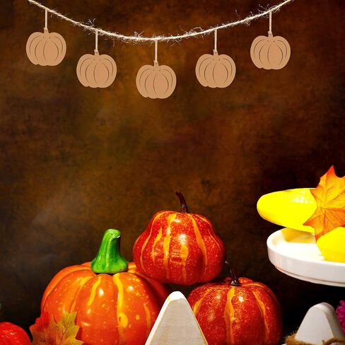 30pcs Mini Pumpkin Wood Cutouts Crafts Wooden Pumpkin Shaped Hanging Ornaments with Hole Hemp Ropes Gift Tags for Fall Harvest Thanksgiving Halloween Christmas Party Decoration, 2.36x2.2 in in Saudi Arabia