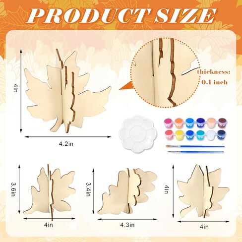 32 Pcs DIY 3D Fall Wood Crafts Autumn Maple Leaves Cutout with Pigment Palette Unfinished Wooden Slices for Thanksgiving Party Home Office Painting Decorations in Saudi Arabia