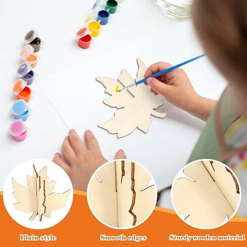 32 Pcs DIY 3D Fall Wood Crafts Autumn Maple Leaves Cutout with Pigment Palette Unfinished Wooden Slices for Thanksgiving Party Home Office Painting Decorations in Saudi Arabia
