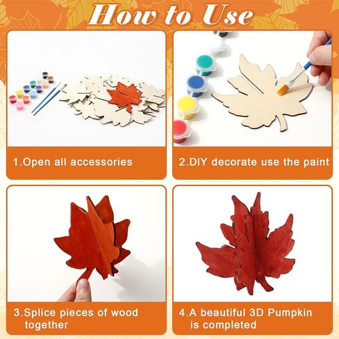 32 Pcs DIY 3D Fall Wood Crafts Autumn Maple Leaves Cutout with Pigment Palette Unfinished Wooden Slices for Thanksgiving Party Home Office Painting Decorations in Saudi Arabia