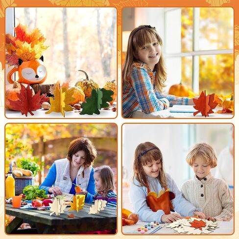 32 Pcs DIY 3D Fall Wood Crafts Autumn Maple Leaves Cutout with Pigment Palette Unfinished Wooden Slices for Thanksgiving Party Home Office Painting Decorations in Saudi Arabia