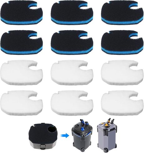12 Pcs Replacement Canister Filter Pads Compatible with PONDFORSE 172/225/265GPH, Aquarium Filter Floss for AMOSIJOY Canister Filter(6 White Floss Pads & 6 Coarse Filter Pads with Actived Carbon) in Saudi Arabia