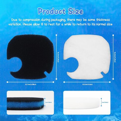 12 Pcs Replacement Canister Filter Pads Compatible with PONDFORSE 172/225/265GPH, Aquarium Filter Floss for AMOSIJOY Canister Filter(6 White Floss Pads & 6 Coarse Filter Pads with Actived Carbon) in Saudi Arabia
