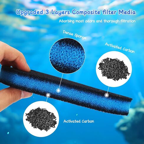 12 Pcs Replacement Canister Filter Pads Compatible with PONDFORSE 172/225/265GPH, Aquarium Filter Floss for AMOSIJOY Canister Filter(6 White Floss Pads & 6 Coarse Filter Pads with Actived Carbon) in Saudi Arabia