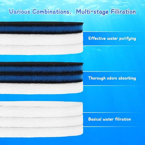 12 Pcs Replacement Canister Filter Pads Compatible with PONDFORSE 172/225/265GPH, Aquarium Filter Floss for AMOSIJOY Canister Filter(6 White Floss Pads & 6 Coarse Filter Pads with Actived Carbon) in Saudi Arabia