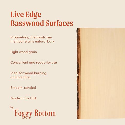 Foggy Bottom Woodworks LLC Rustic Basswood Live Edge Plank, 0.69" X 11 to 14" X 16", 12-Pack in Saudi Arabia